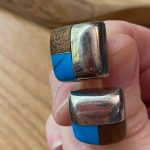 Vintage 925 sterling silver square earrings with turquoise inlay